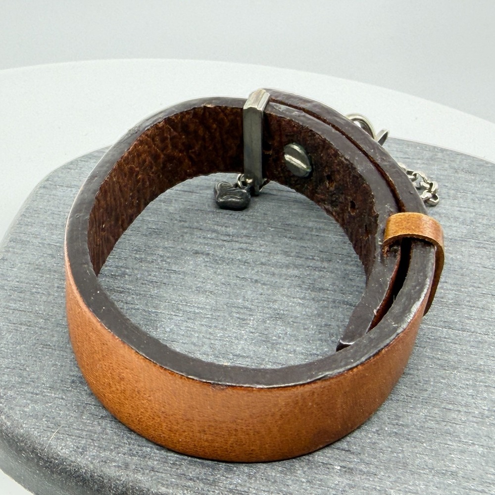 Brown Leather Grunge Charm Bracelet Gothic Chunky Festival Y2K Boho Jewelry - Picture 9 of 13